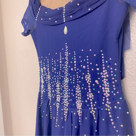 Custom solo dance ice skating ballet costume blue ombre rhinestoned dress LC - Picture 6 of 15
